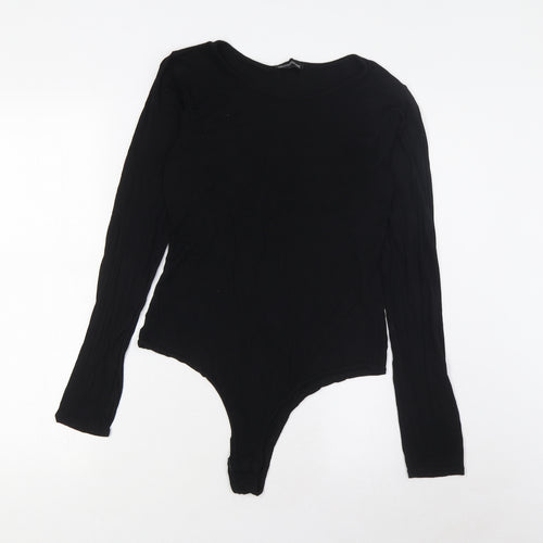 PRETTYLITTLETHING Womens Black Viscose Bodysuit One-Piece Size 12 Snap