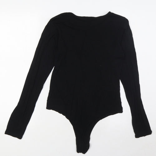 PRETTYLITTLETHING Womens Black Viscose Bodysuit One-Piece Size 12 Snap