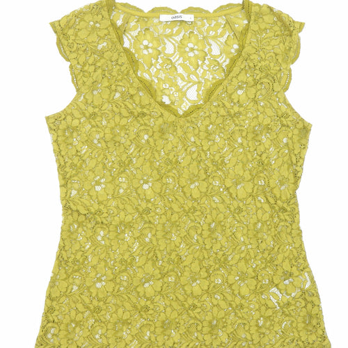 Oasis Womens Green Polyamide Basic Blouse Size S V-Neck - Sheer