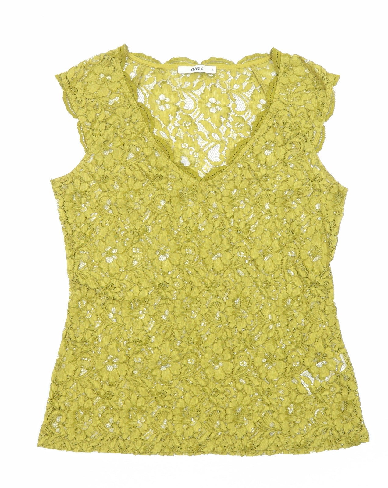 Oasis Womens Green Polyamide Basic Blouse Size S V-Neck - Sheer