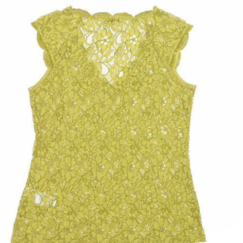 Oasis Womens Green Polyamide Basic Blouse Size S V-Neck - Sheer