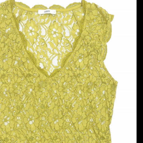 Oasis Womens Green Polyamide Basic Blouse Size S V-Neck - Sheer