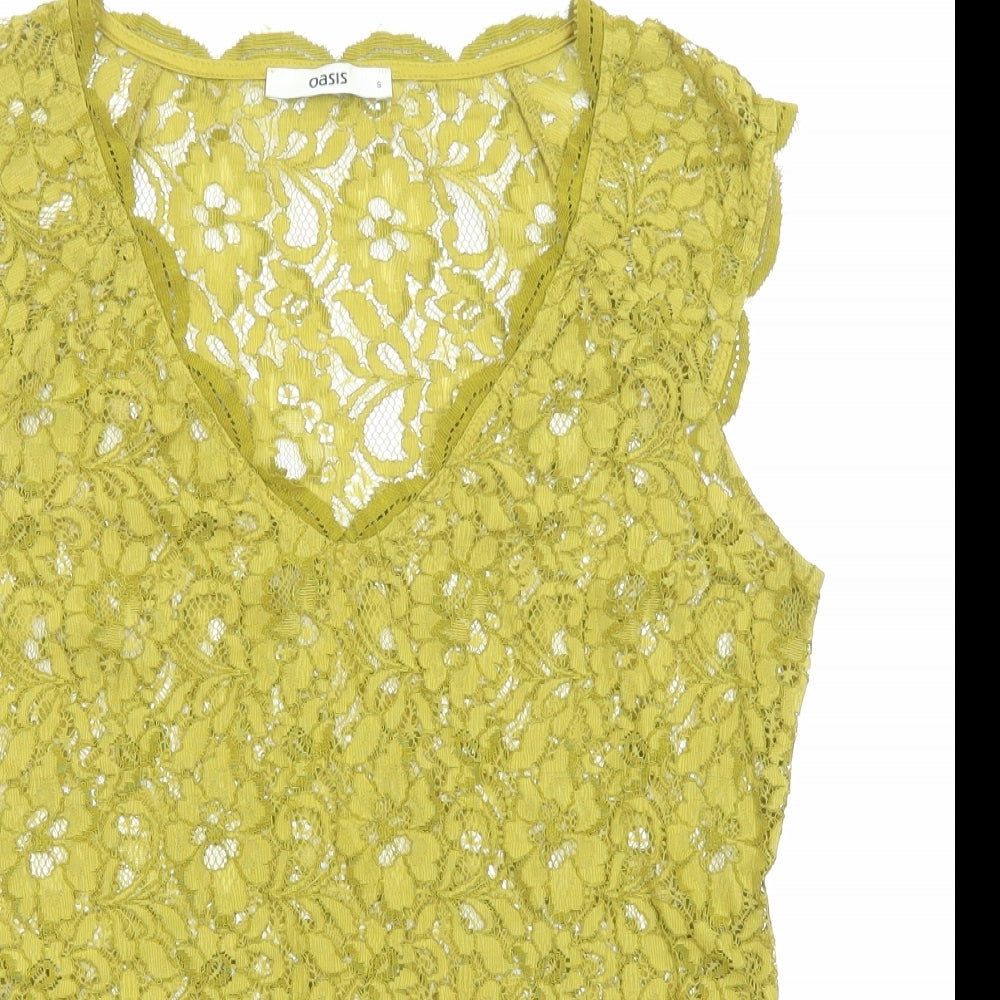 Oasis Womens Green Polyamide Basic Blouse Size S V-Neck - Sheer