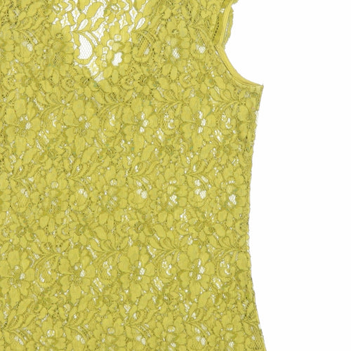 Oasis Womens Green Polyamide Basic Blouse Size S V-Neck - Sheer