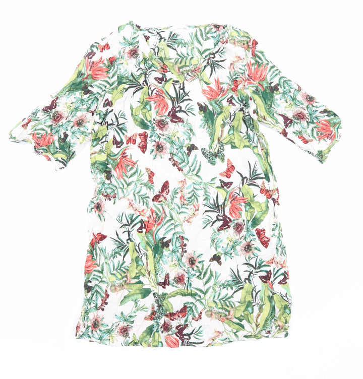 H&M Womens Multicoloured Viscose Shirt Dress Size 10 V-Neck - Butterfly