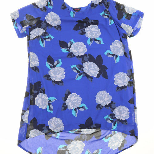Simply Be Womens Blue Floral Polyester Tunic Blouse Size 20 Round Neck