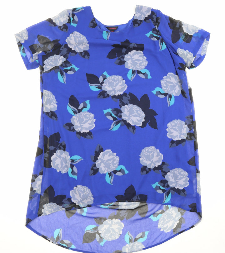 Simply Be Womens Blue Floral Polyester Tunic Blouse Size 20 Round Neck