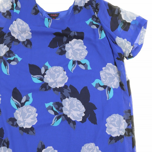 Simply Be Womens Blue Floral Polyester Tunic Blouse Size 20 Round Neck