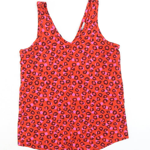 NEXT Womens Orange Animal Print 100% Cotton Basic Tank Size 8 V-Neck