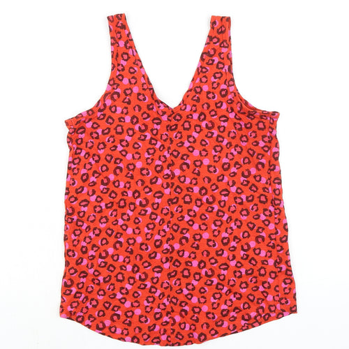 NEXT Womens Orange Animal Print 100% Cotton Basic Tank Size 8 V-Neck
