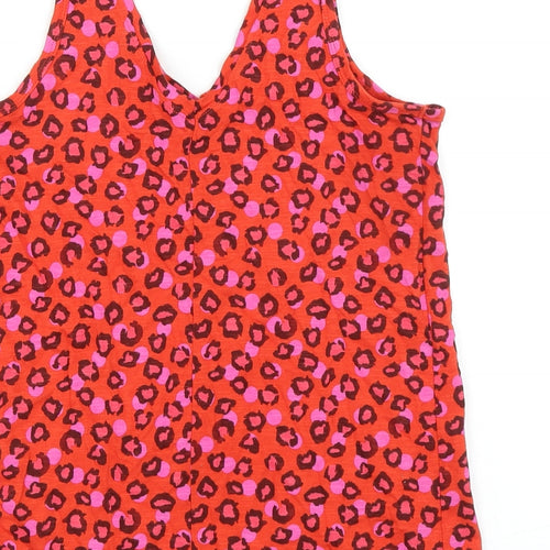 NEXT Womens Orange Animal Print 100% Cotton Basic Tank Size 8 V-Neck