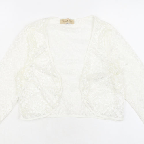 Kate Kasin Womens Ivory V-Neck Polyamide Shrug Jumper Size M - Lace Effect
