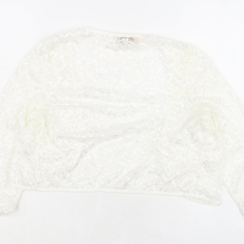 Kate Kasin Womens Ivory V-Neck Polyamide Shrug Jumper Size M - Lace Effect