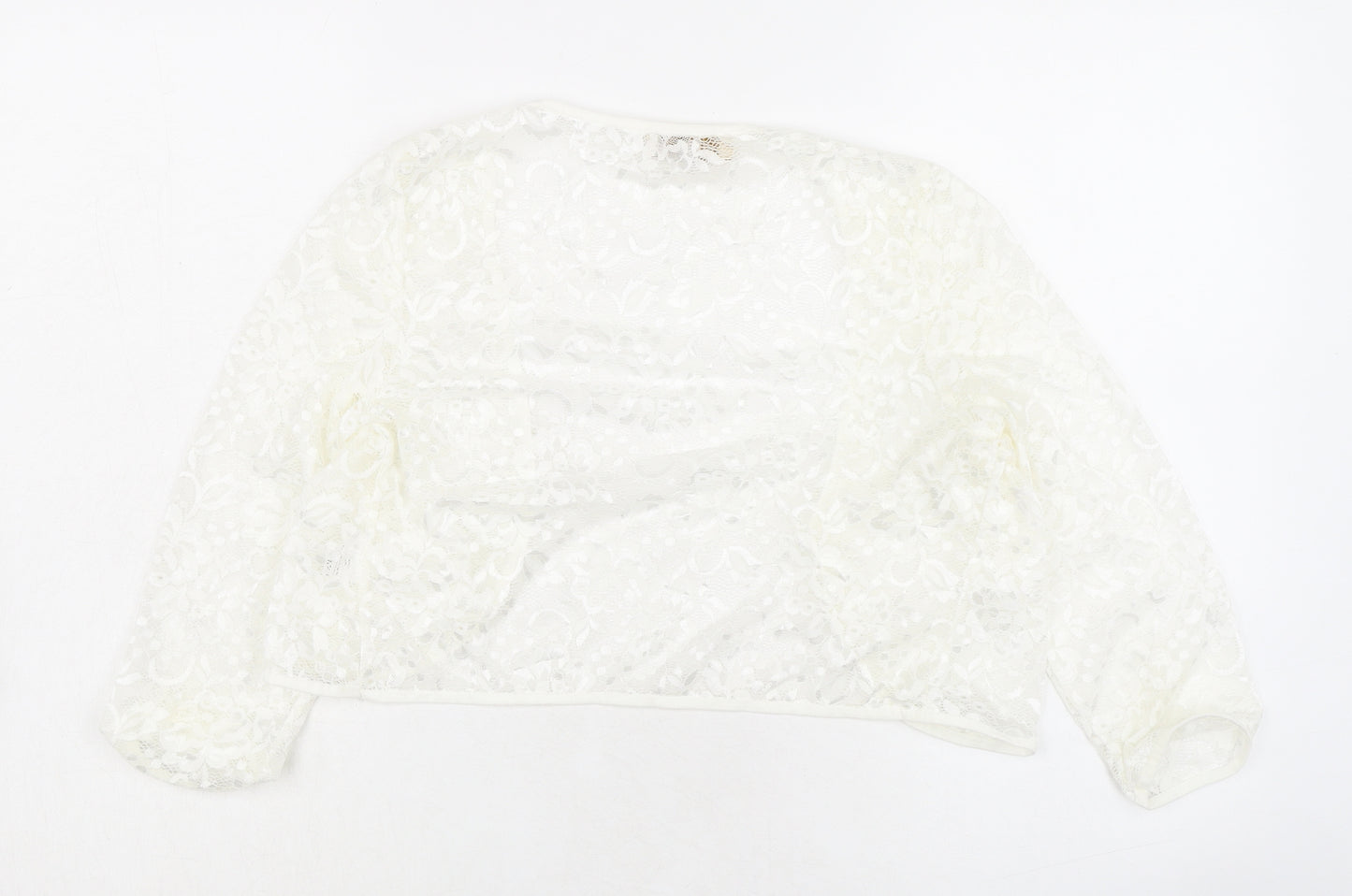 Kate Kasin Womens Ivory V-Neck Polyamide Shrug Jumper Size M - Lace Effect