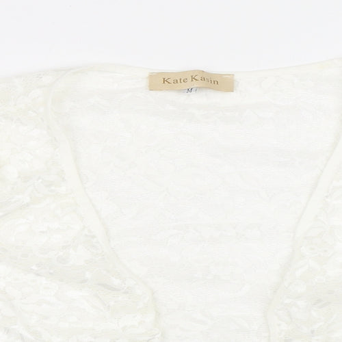 Kate Kasin Womens Ivory V-Neck Polyamide Shrug Jumper Size M - Lace Effect