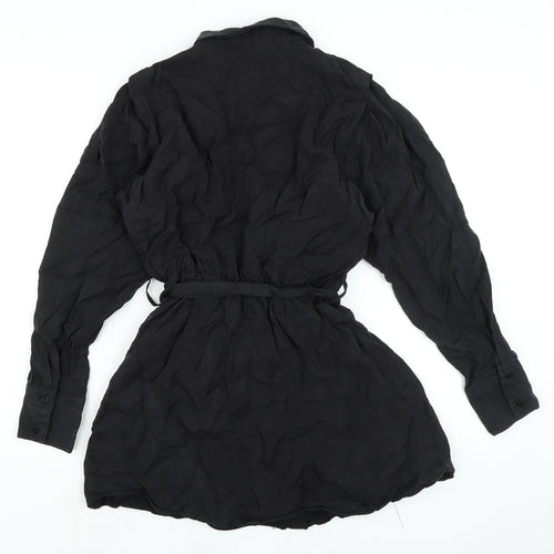 Zara Womens Black Polyester Shirt Dress Size XS Collared Button - Elasticated Waist