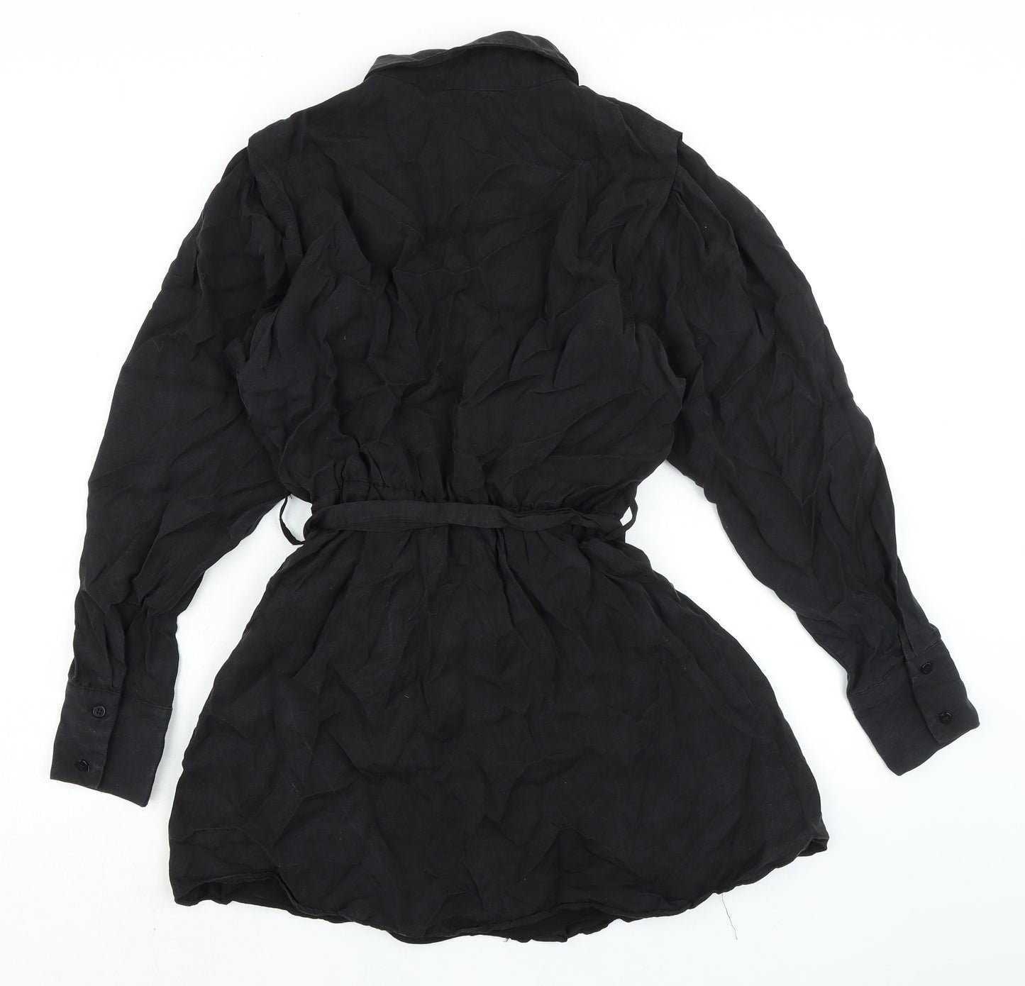 Zara Womens Black Polyester Shirt Dress Size XS Collared Button - Elasticated Waist