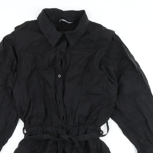 Zara Womens Black Polyester Shirt Dress Size XS Collared Button - Elasticated Waist