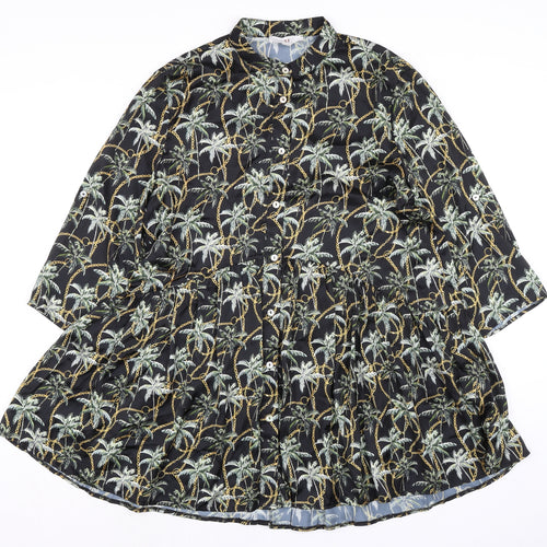 Forever Unique Womens Black Polyester A-Line Size 12 Mock Neck Button - Palm Trees