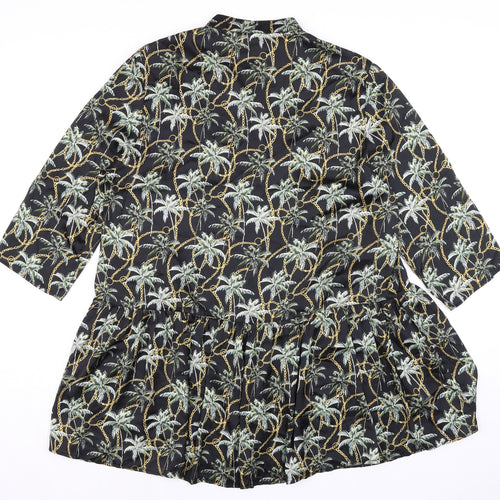 Forever Unique Womens Black Polyester A-Line Size 12 Mock Neck Button - Palm Trees