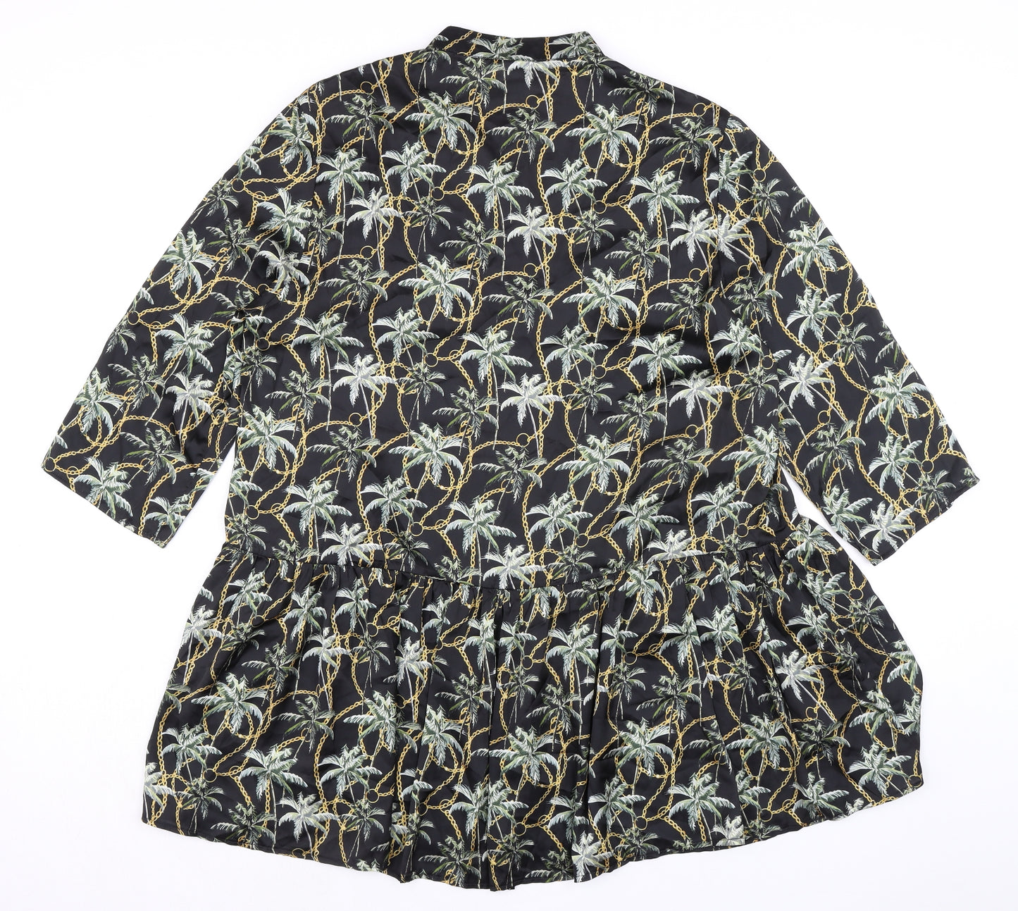 Forever Unique Womens Black Polyester A-Line Size 12 Mock Neck Button - Palm Trees