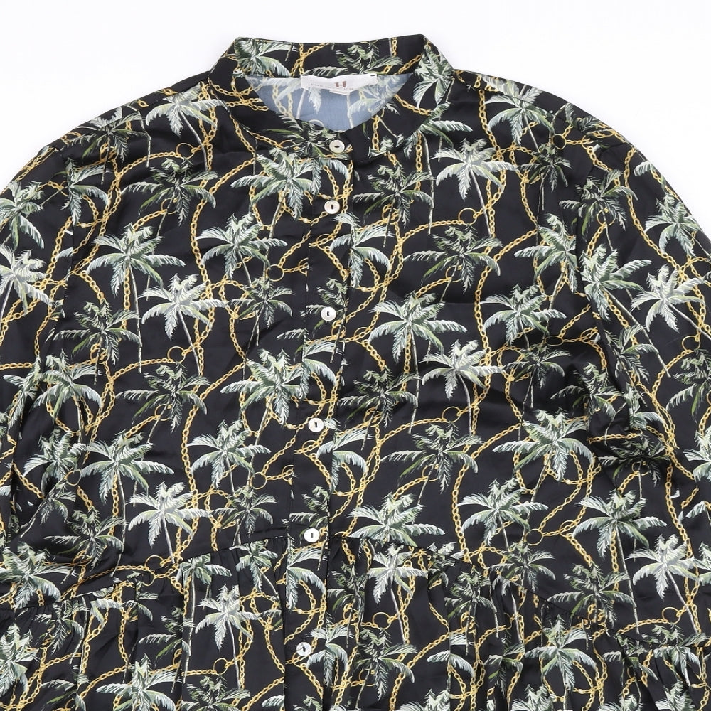 Forever Unique Womens Black Polyester A-Line Size 12 Mock Neck Button - Palm Trees