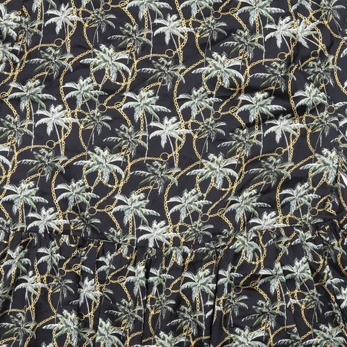 Forever Unique Womens Black Polyester A-Line Size 12 Mock Neck Button - Palm Trees