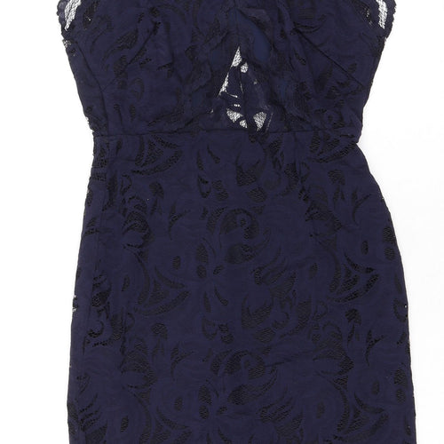 H&M Womens Blue Polyamide Pencil Dress Size 8 Halter Tie - Open Back