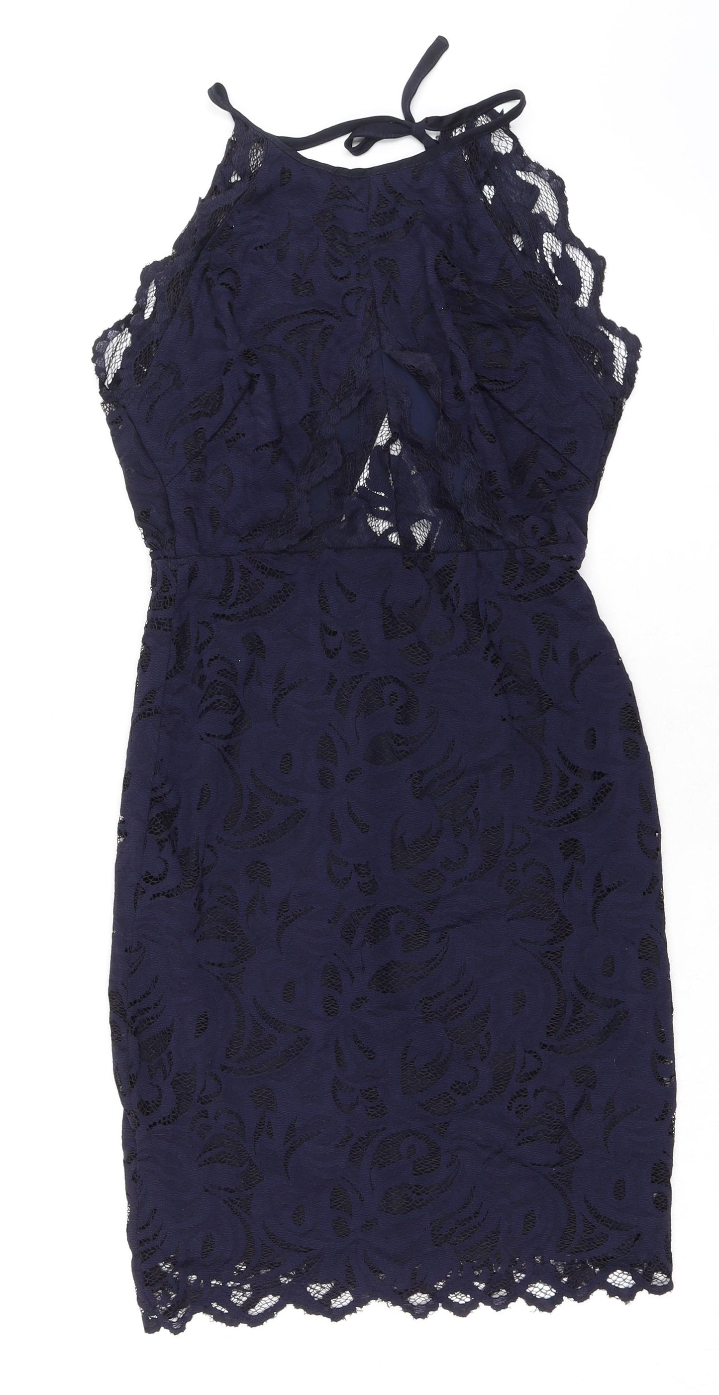 H&M Womens Blue Polyamide Pencil Dress Size 8 Halter Tie - Open Back