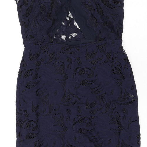 H&M Womens Blue Polyamide Pencil Dress Size 8 Halter Tie - Open Back