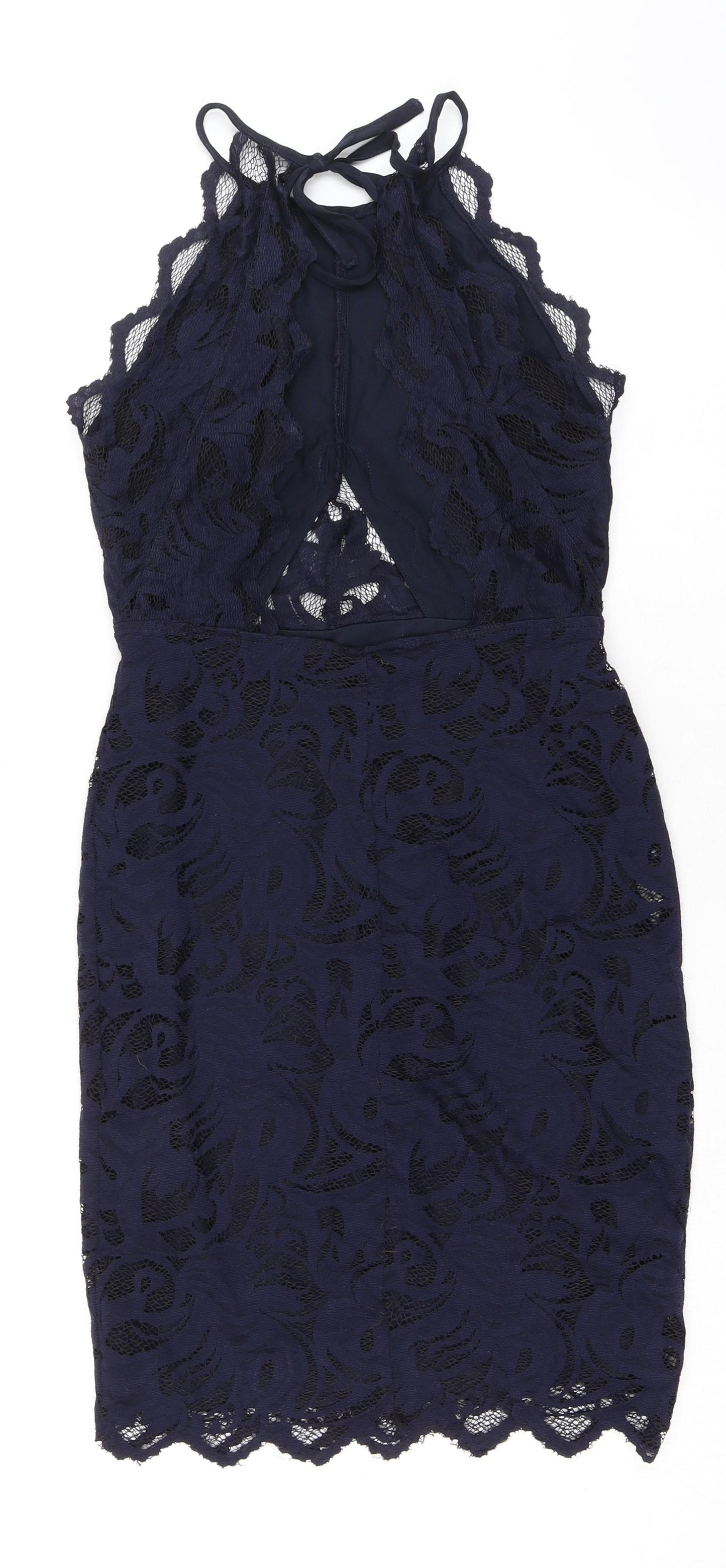H&M Womens Blue Polyamide Pencil Dress Size 8 Halter Tie - Open Back