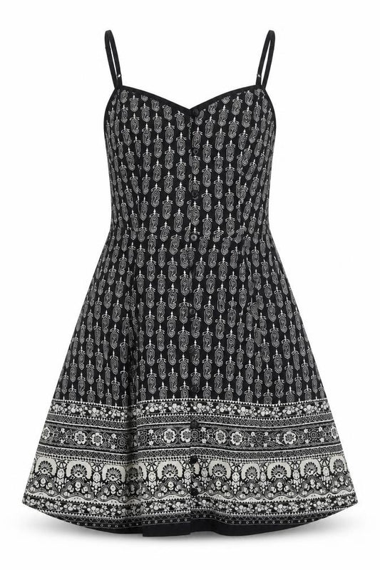 Front view of New Look women’s black polyester a-line, size UK 10, sweetheart button - tie back