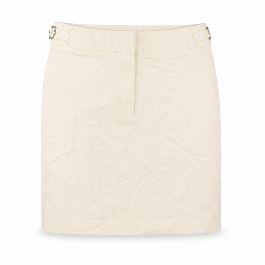 Front view of Next women’s beige cotton a-line skirt, size UK 10, zip