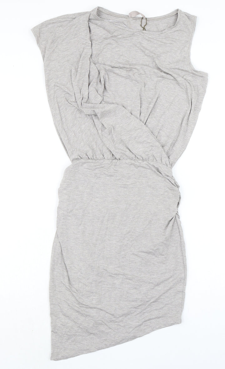 Lable Lab Womens Grey Viscose Pencil Dress Size 6 Round Neck - Elasticated Waist