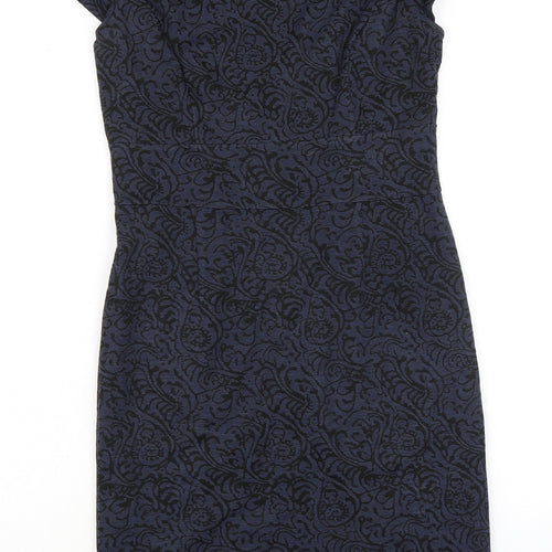 Per Una Womens Blue Acrylic Pencil Dress Size 12 Collared Zip