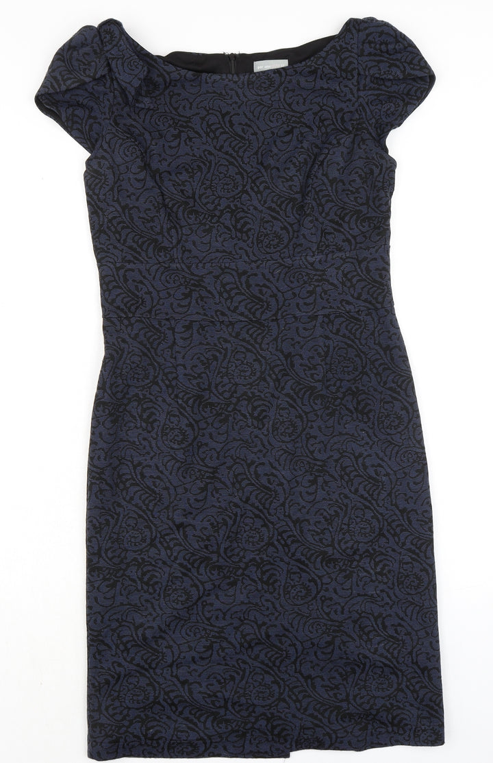 Per Una Womens Blue Acrylic Pencil Dress Size 12 Collared Zip