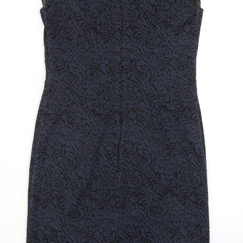 Per Una Womens Blue Acrylic Pencil Dress Size 12 Collared Zip