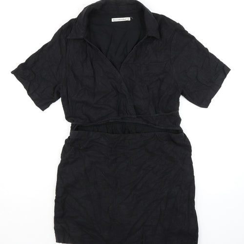Abercrombie & Fitch Womens Black Cupro A-Line Size L V-Neck Tie - Collar