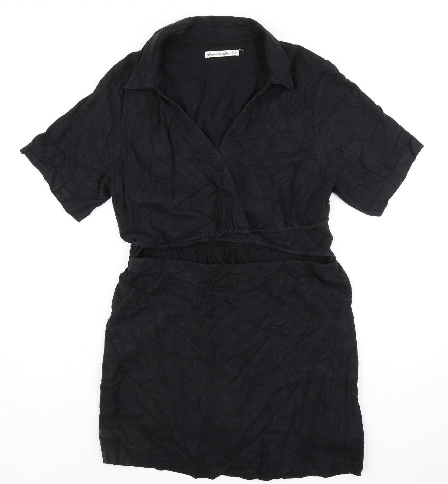 Abercrombie & Fitch Womens Black Cupro A-Line Size L V-Neck Tie - Collar