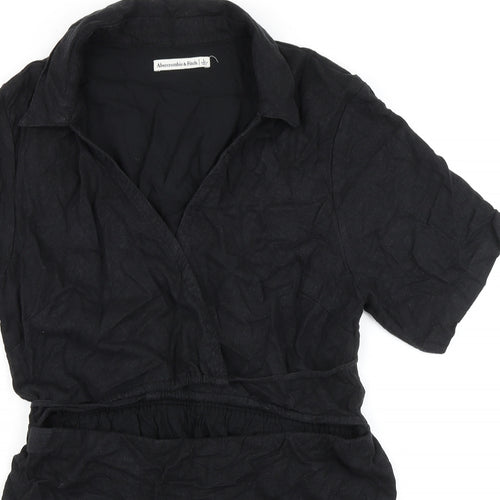 Abercrombie & Fitch Womens Black Cupro A-Line Size L V-Neck Tie - Collar