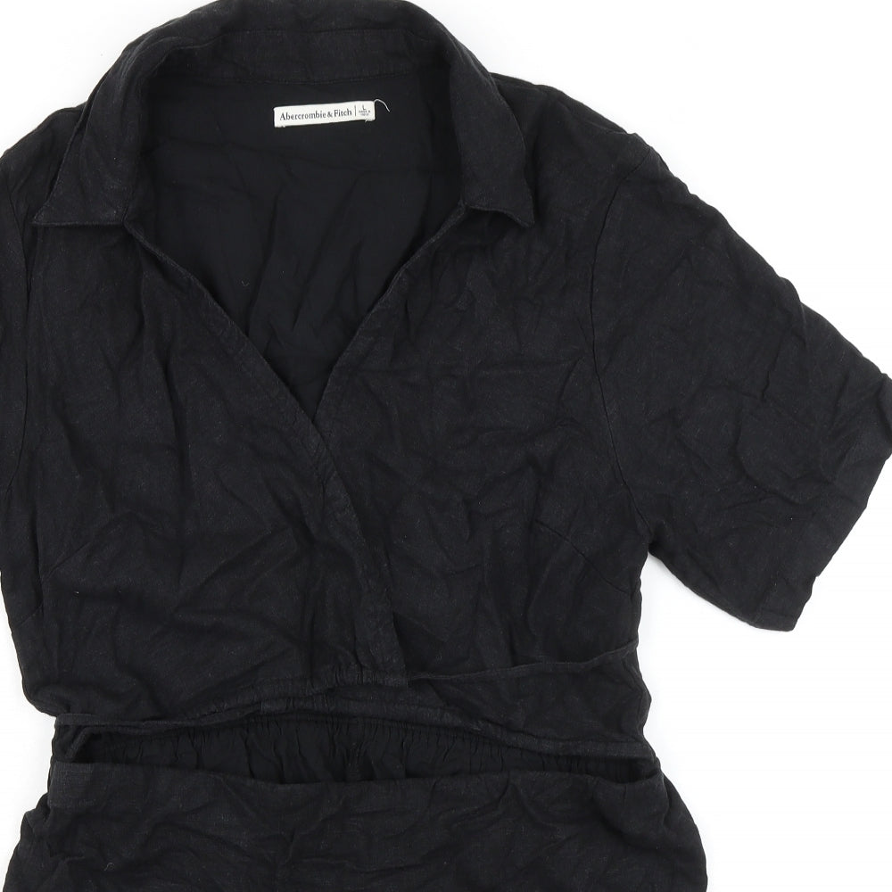 Abercrombie & Fitch Womens Black Cupro A-Line Size L V-Neck Tie - Collar