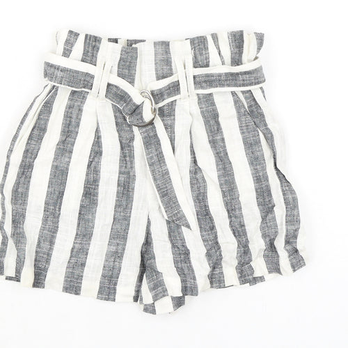 Bershka Womens Black Striped Viscose Paperbag Shorts Size XS L3 in Regular