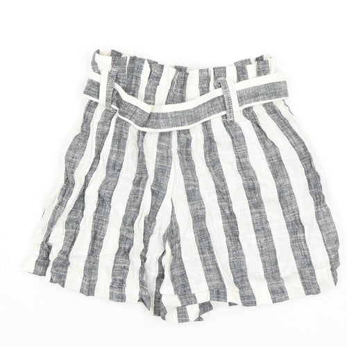 Bershka Womens Black Striped Viscose Paperbag Shorts Size XS L3 in Regular