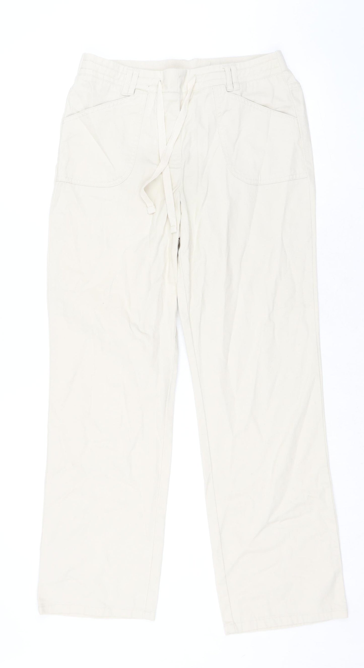 Cotton Traders Womens Beige Cotton Chino Trousers Size 10 L28 in Regular Tie