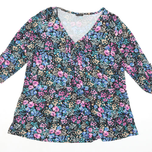 Roman Womens Multicoloured Floral Viscose Basic Blouse Size 18 V-Neck