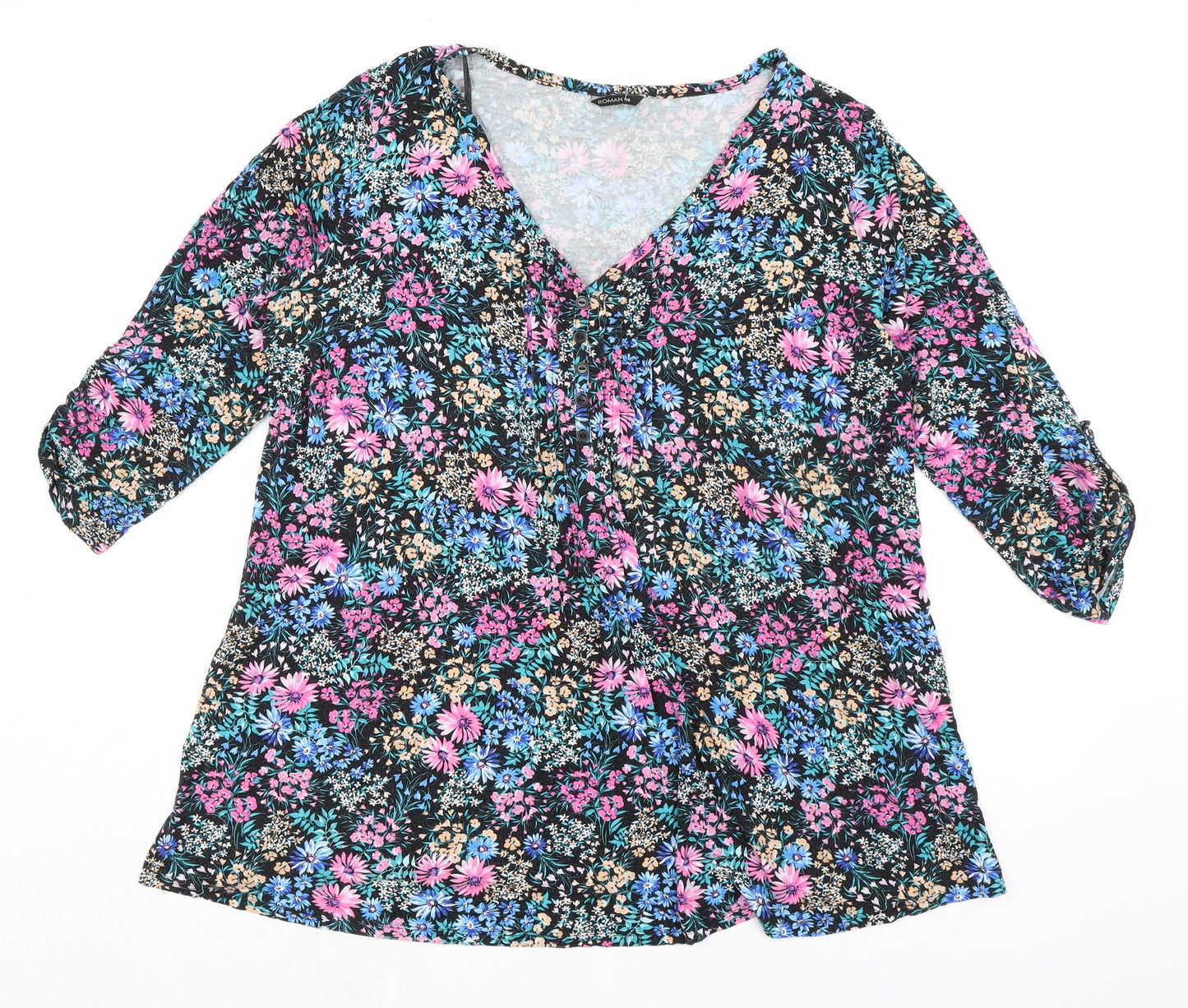 Roman Womens Multicoloured Floral Viscose Basic Blouse Size 18 V-Neck