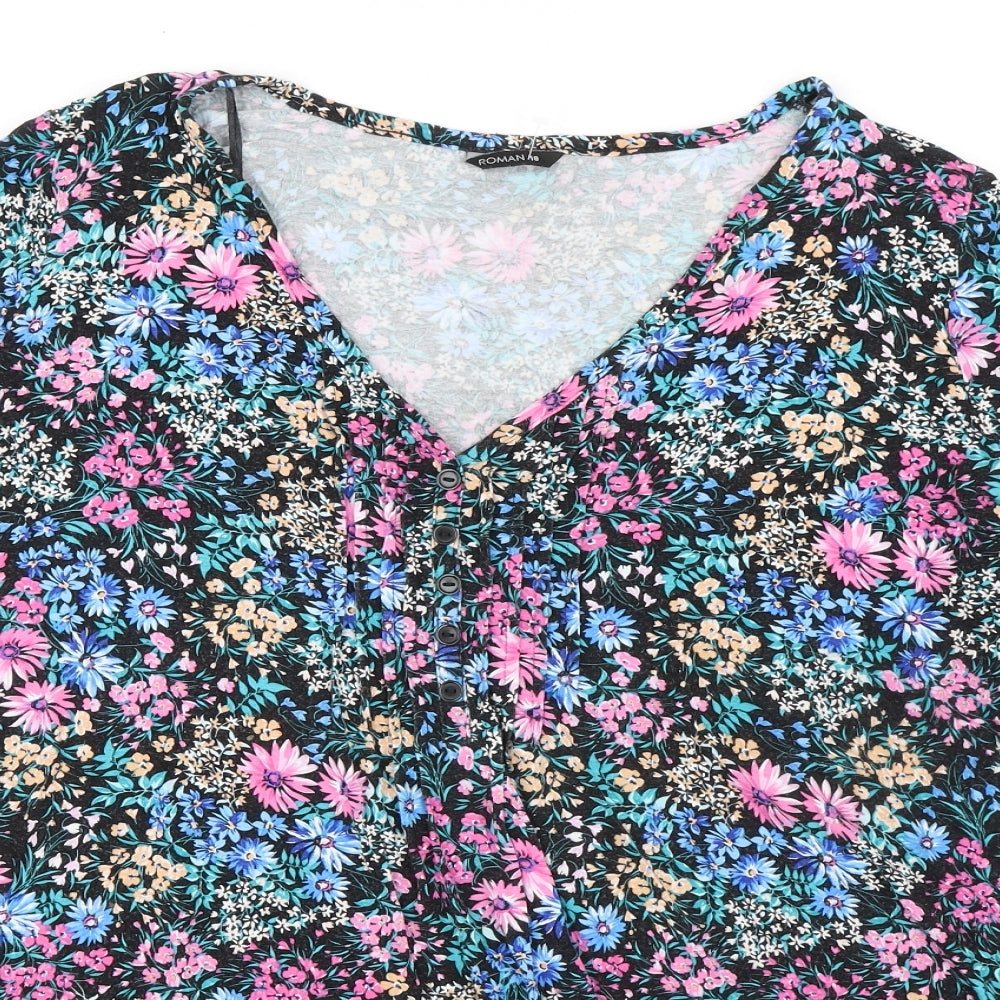 Roman Womens Multicoloured Floral Viscose Basic Blouse Size 18 V-Neck