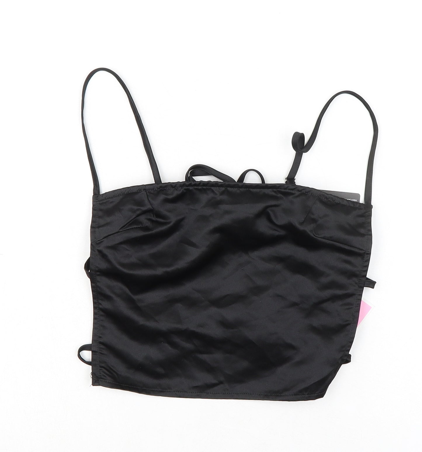 PRETTYLITTLETHING Womens Black Polyester Cropped Blouse Size 8 Square Neck