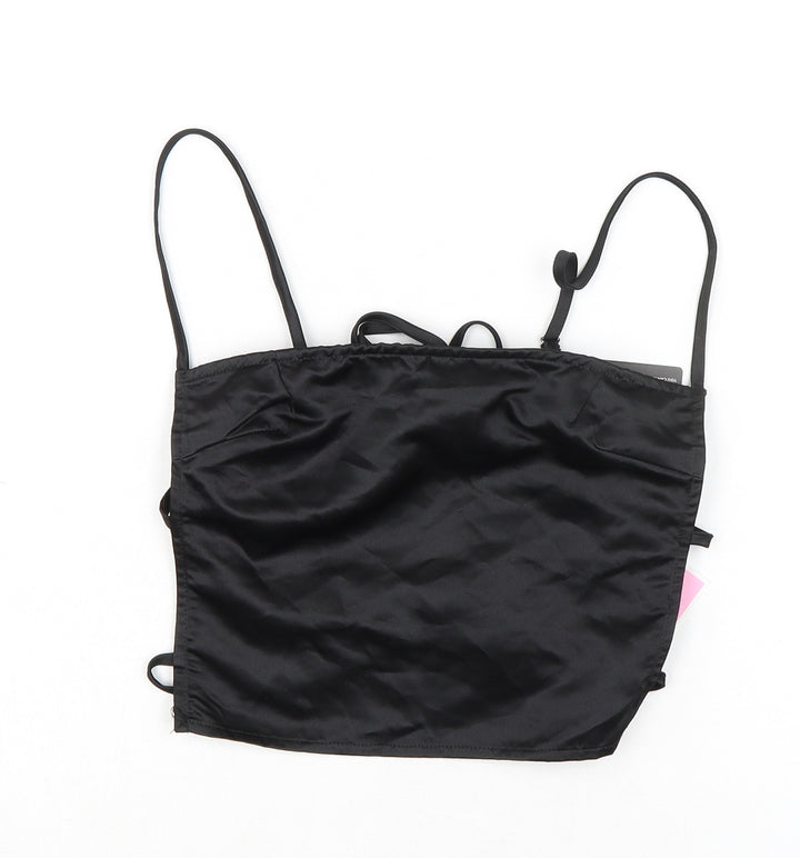 PRETTYLITTLETHING Womens Black Polyester Cropped Blouse Size 8 Square Neck