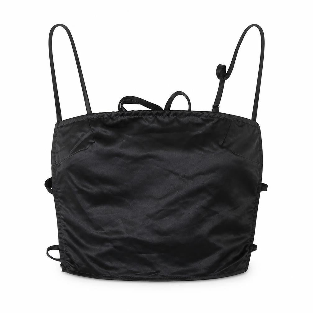 Front view of PRETTYLITTLETHING women’s black polyester cropped blouse, size UK 8, square neck